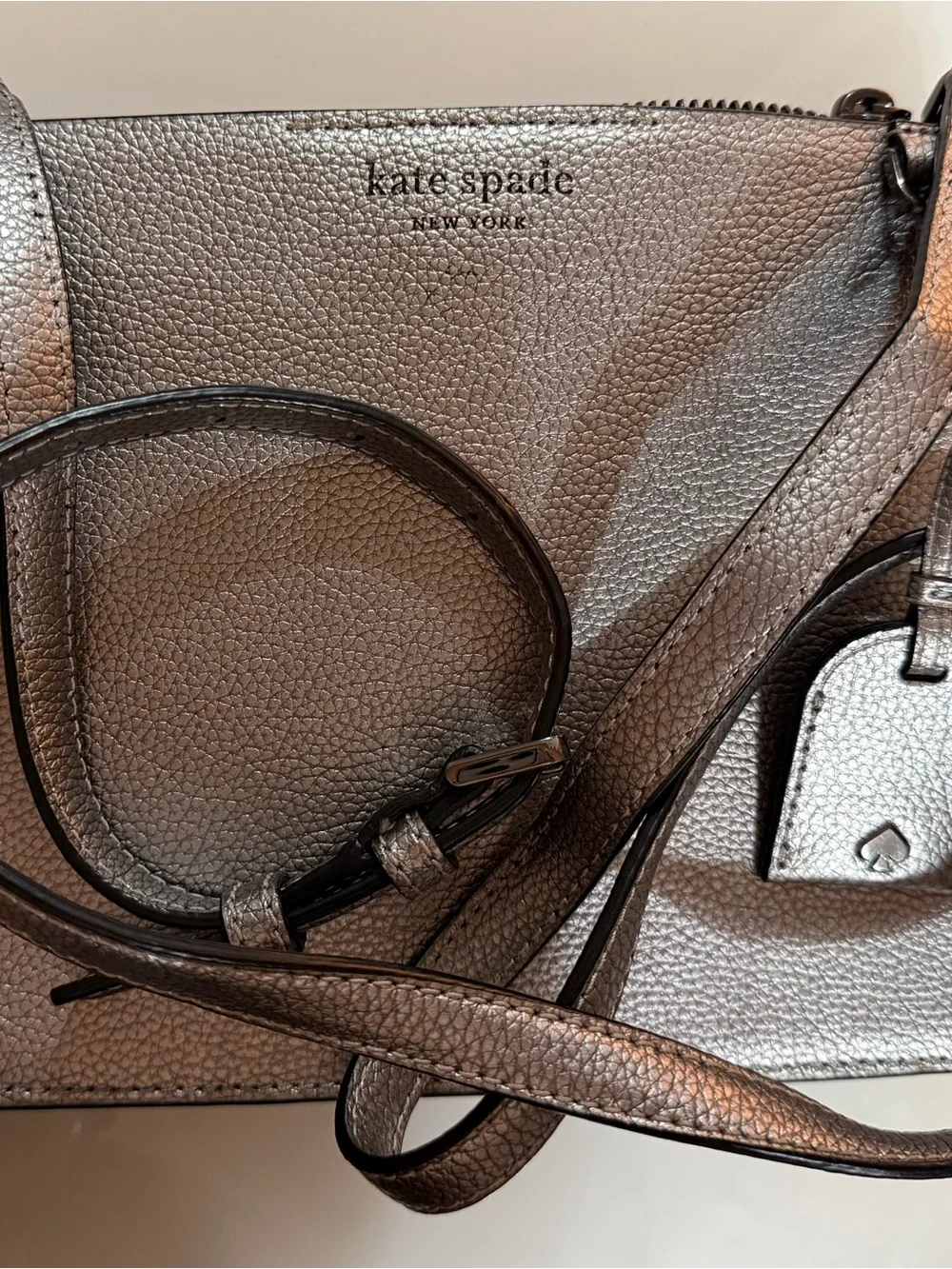 kate spade Metallic Silver Pebbled Leather Crossbody Bag
